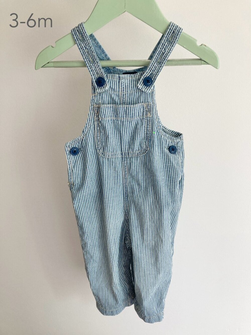 💙2/$25 GAP 3-6 Months Baby Blue Stripe Cotton Lightweight Overalls Romper Fall